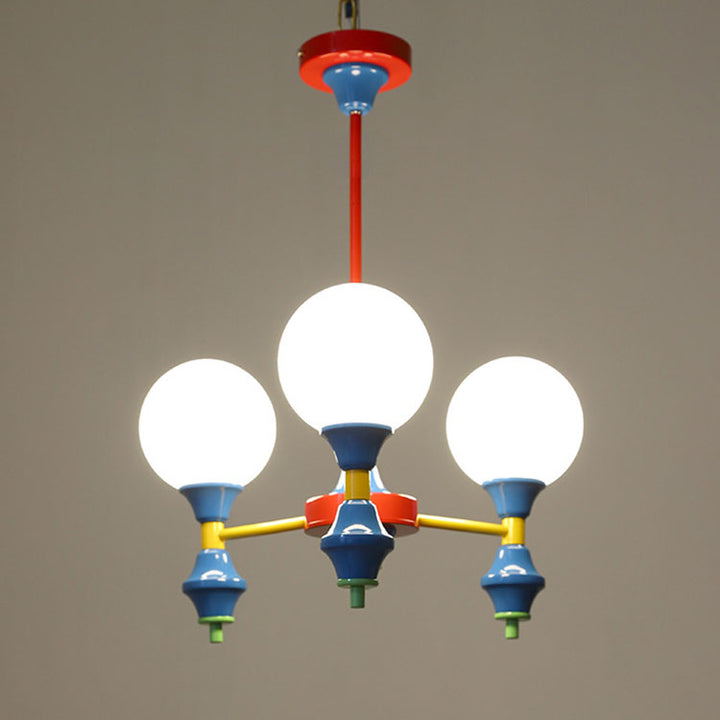 Zeitgenössischer nordischer Kronleuchter mit Eisenrahmen und Glaskugelschirm, 3/5 Lichter, für Wohnzimmer 