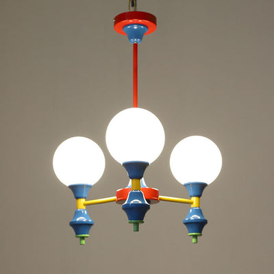 Zeitgenössischer nordischer Kronleuchter mit Eisenrahmen und Glaskugelschirm, 3/5 Lichter, für Wohnzimmer 