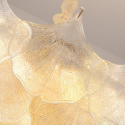 Lustre à 6/9 lumières en verre et fer avec feuille de ginkgo traditionnel français pour salon 