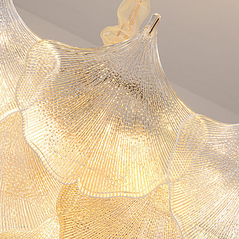 Lustre à 6/9 lumières en verre et fer avec feuille de ginkgo traditionnel français pour salon 
