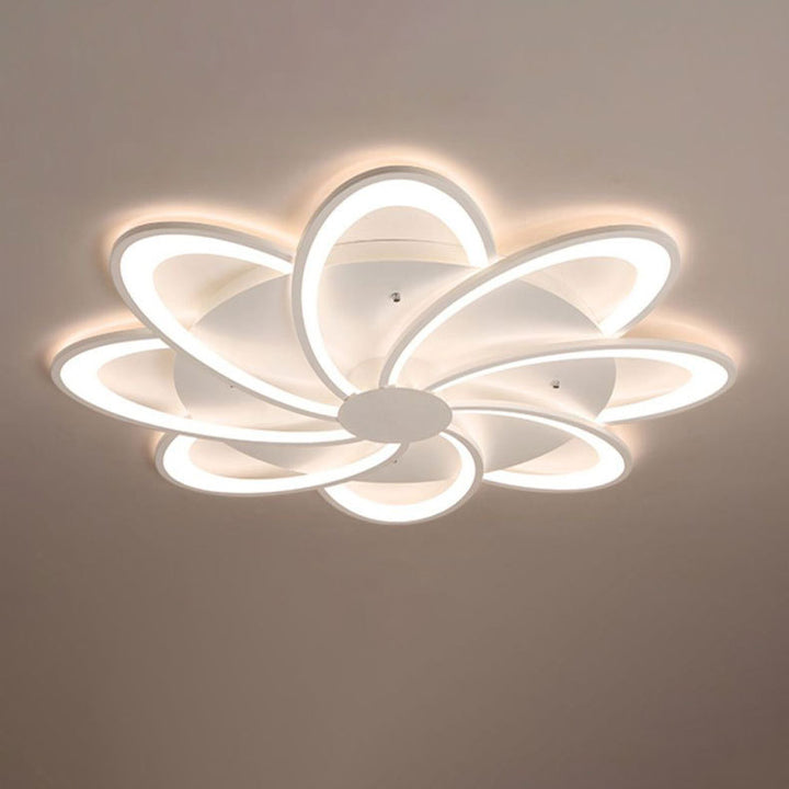 Zeitgenössische kreative Blütenblatt Hardware Acryl LED Semi-Flush Mount Deckenleuchte für Wohnzimmer 