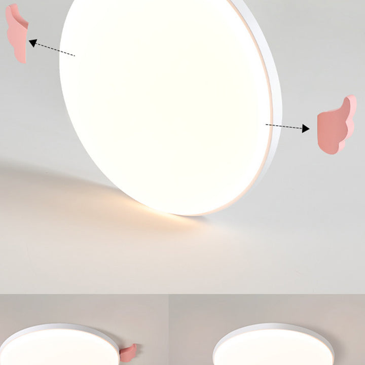 Lámpara de techo de montaje empotrado LED de acrílico, madera de roble e hierro, redonda, pequeña, con alas creativas contemporáneas, para sala de estar 