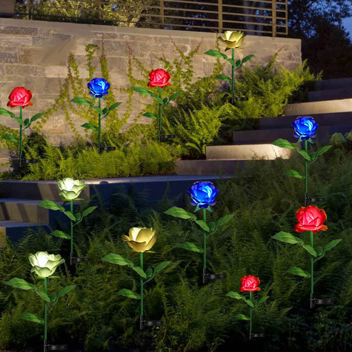 Luz Solar Moderna de Jardín Rosa LED con Enchufe de Tierra para Exteriores 