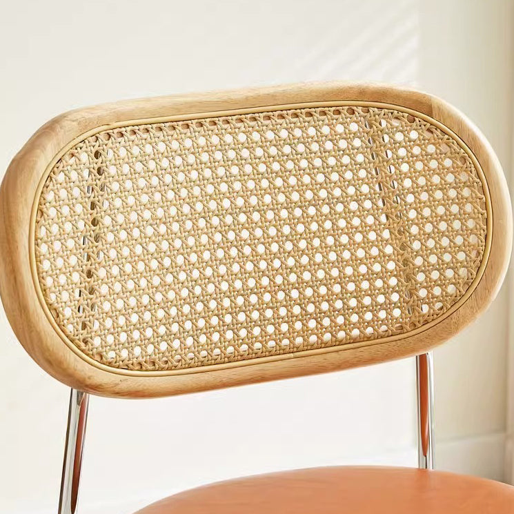Contemporary Vintage Round Rectangular Rubberwood Plywood Iron Faux Leather PE Rattan Dining Chair Backrest For Dining Room