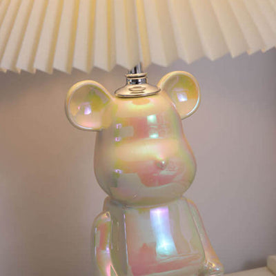 Contemporary Creative Bear Ceramic Fabric 1-Light Table Lamp For Bedroom