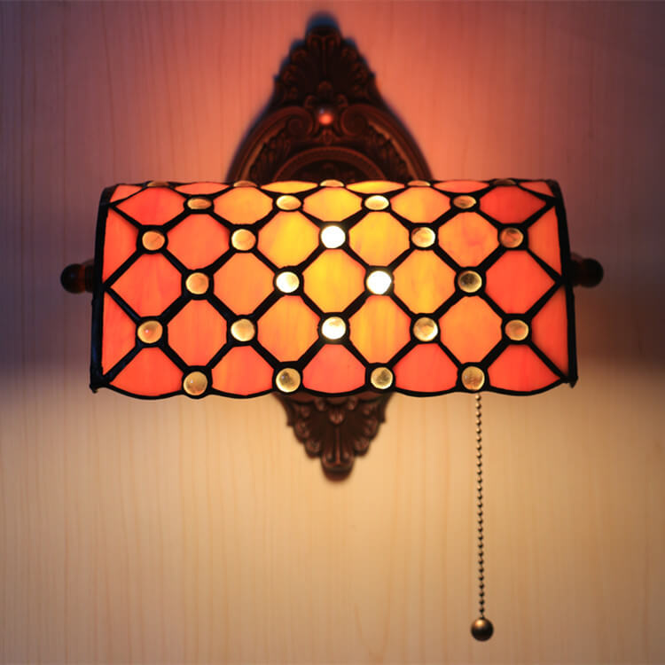 Tiffany Lucite Beads Stained Glass 1-Light Wall Sconce Lamp