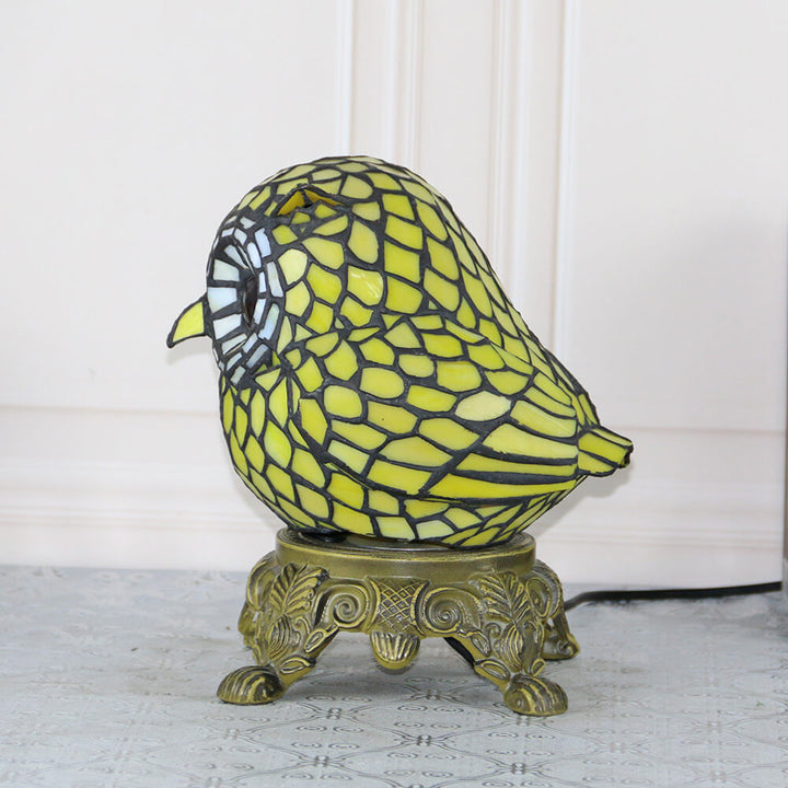 Vintage Tiffany Cartoon Parrot Resin Stained Glass 1-Light Table Lamp