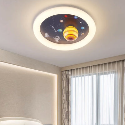 Contemporary Nordic Hardware Round Planet Cartoon LED Flush Mount Ceiling Light For Bedroom