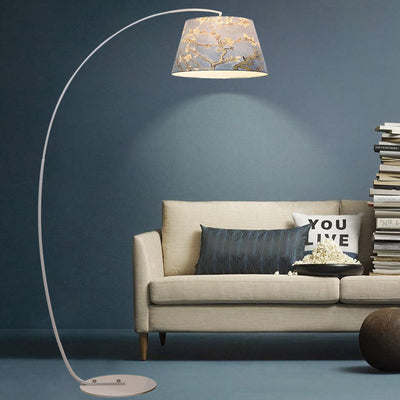 Modern Light Luxury Wrought Iron Curved Cylinder 1-Light Standing Floor Lamp