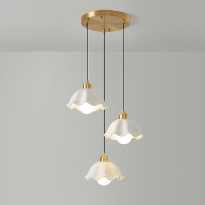 Contemporary Scandinavian Floral All Brass Glass 1/3 Light Island Light Chandelier For Dining Room