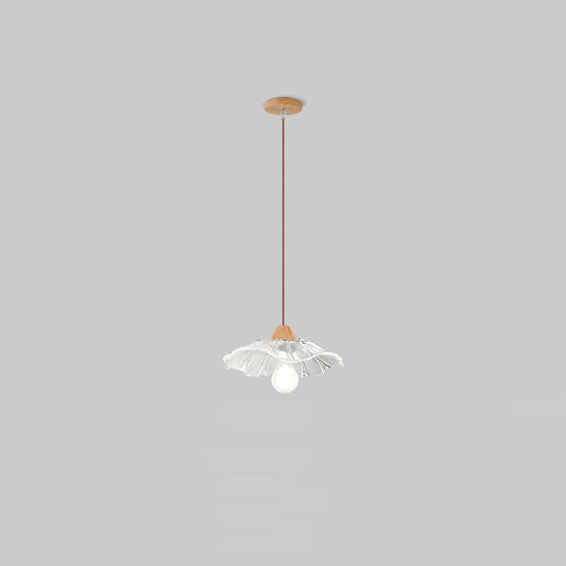 Art déco moderne en bois avec abat-jour en verre en forme de feuille de lotus, lustre à 1/3 lumières pour chambre à coucher 