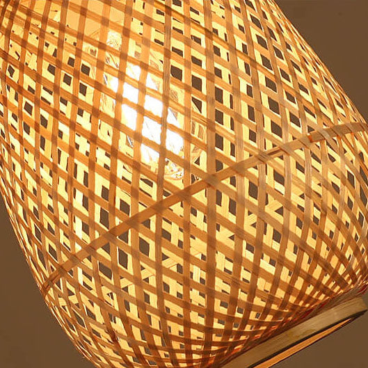 Suspension Luminaire 1 Lumière en Forme de Cage Ovale en Bambou Contemporain pour Salle à Manger 