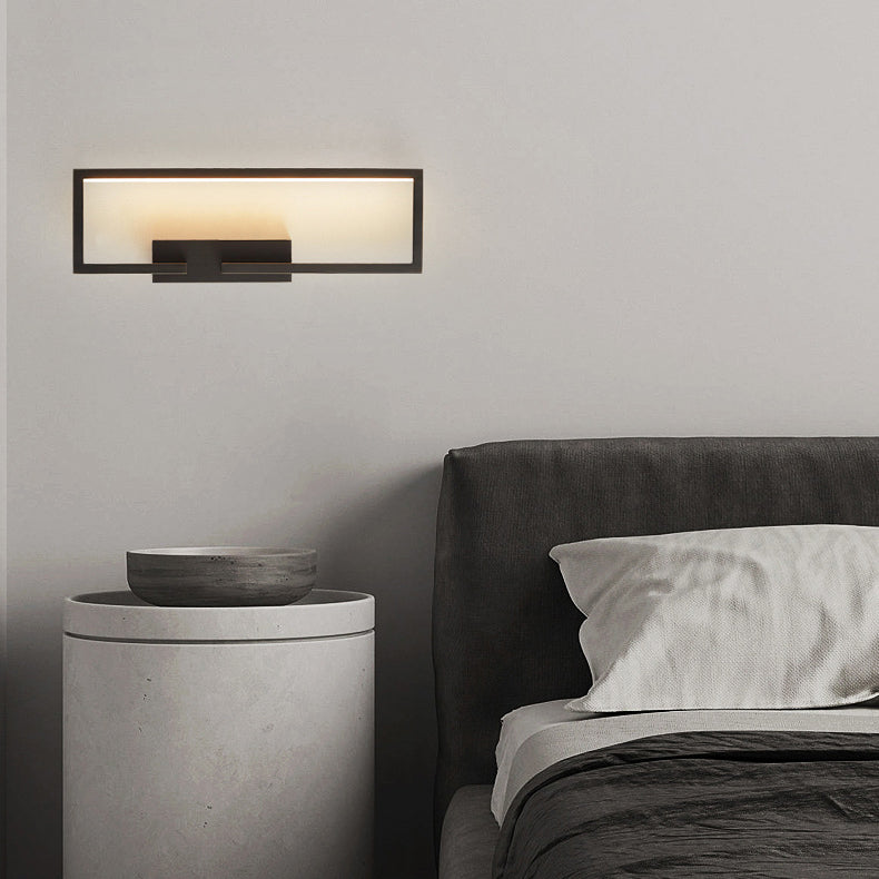 مصباح حائط LED هندسي مستطيل من النحاس بالكامل على الطراز الحديث لمنتصف القرن لجانب السرير 