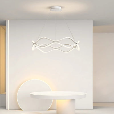 Zeitgenössischer nordischer Eisen-Aluminium-Silica-Rundwellen-LED-Kronleuchter für Esszimmer 