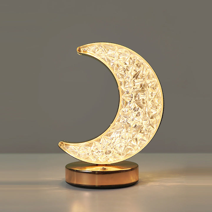 Lampe de table LED moderne Art Déco en métal avec cristal étoile lune pour chevet 