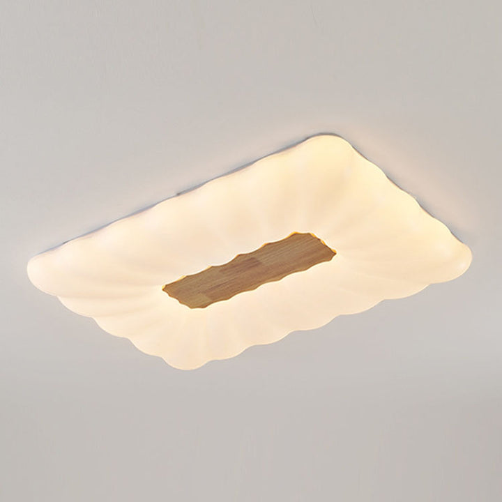 Moderno rectángulo de crema de madera de caucho hierro acrílico LED luz de techo empotrada 