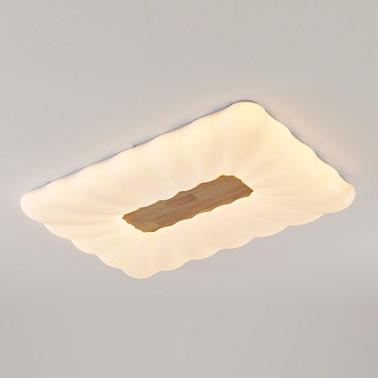 Modern Cream Rectangular Rubberwood Iron Acrylic LED Flush Mount Ceiling Light