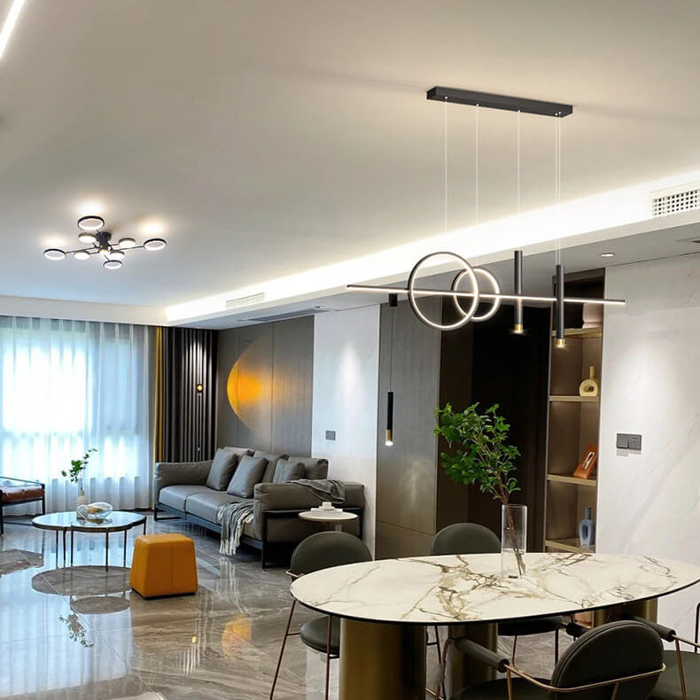 Moderne minimalistische Eisen-Silikon-Streifen-LED-Insel-Leuchte Kronleuchter für das Esszimmer 