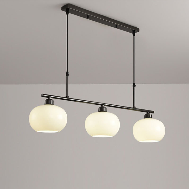 Modern Minimalist Long Oval Copper Glass 3-Light Island Light Chandelier For Dining Room