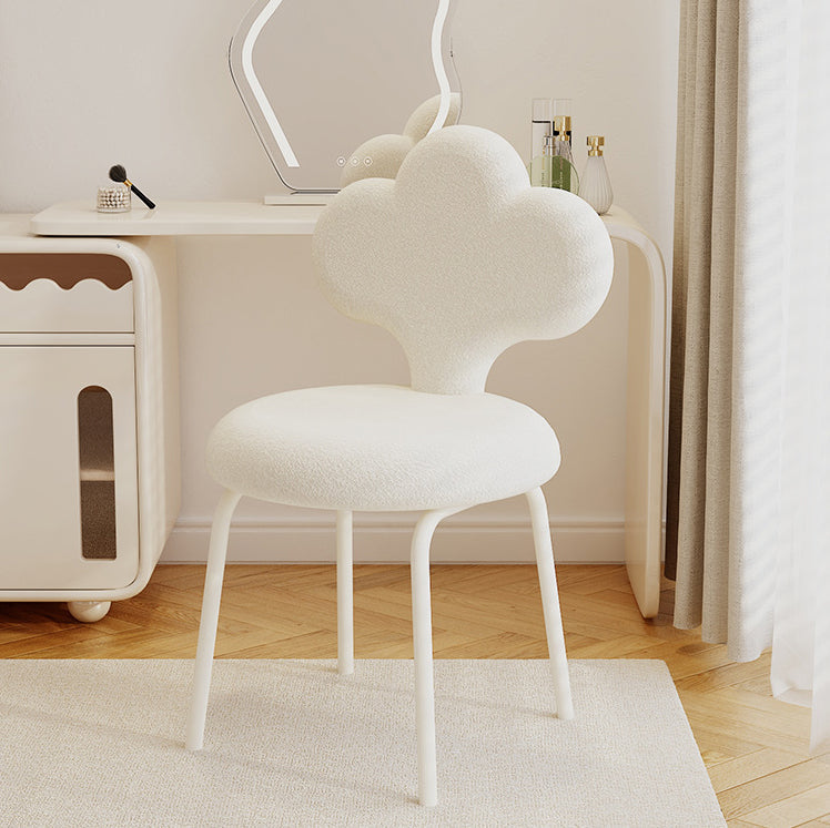 Taburete giratorio de tocador contemporáneo de diseño creativo con forma de nube, tapizado en tela sherpa, con respaldo para dormitorio 