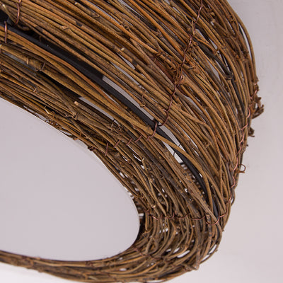 Lustre de plafond à montage affleurant avec tissage en rotin rustique traditionnel à 1 lumière pour salon 