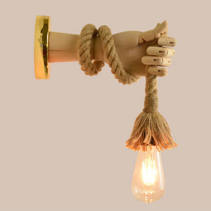 Vintage kreative Handform-Lampe Arm Hanfseil Zwirn 1-Licht Wandleuchte 