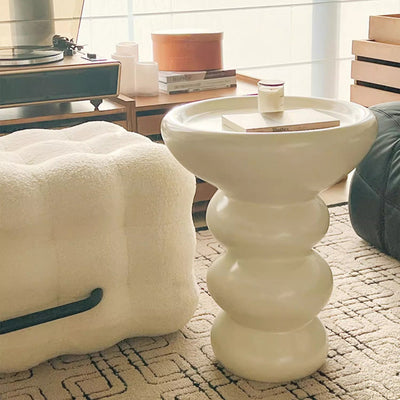 Table d'appoint moderne minimaliste avec base ovale en colonne, plateau en densité, bois de hêtre et fibre de verre pour le salon 