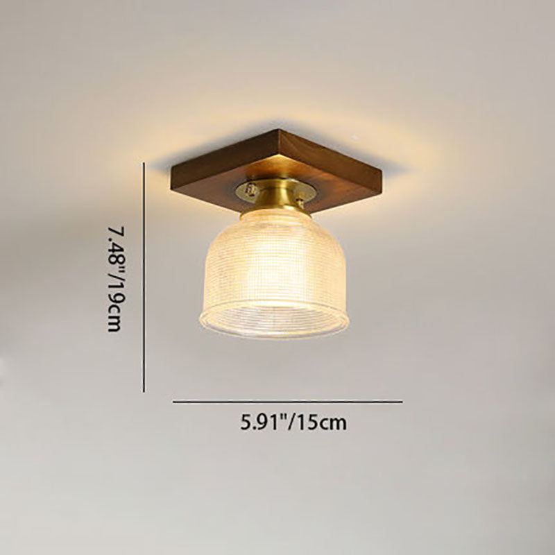 Modern Transitional Glass Cup Shape Solid Wood 1-Light Semi-Flush Mount Ceiling Light For Living Room