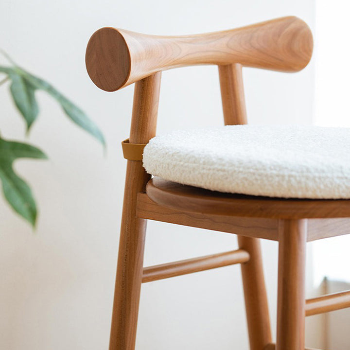 Taburete tocador redondo de madera de estilo moderno y sencillo con tela sherpa, respaldo y reposapiés para dormitorio 