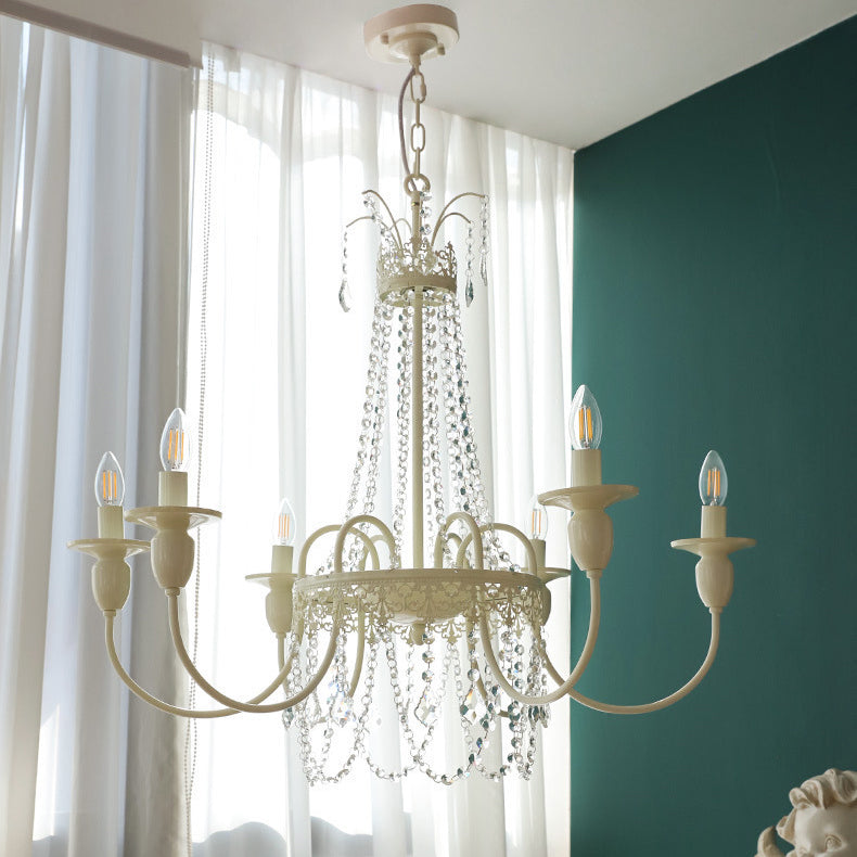 Candelabro Moderno Shabby Chic de Hierro con Cristales de 4/5/6/8 Luces para Sala de Estar 