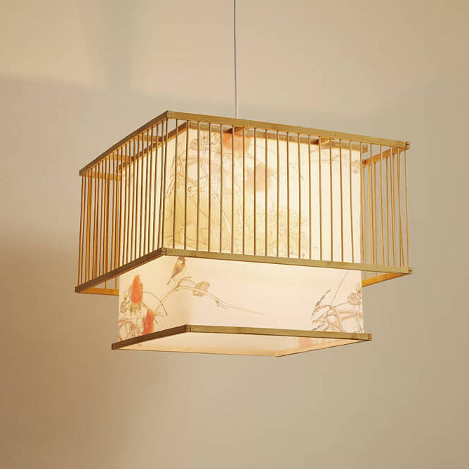 Modern Chinese Simple Bamboo Square 1-Light Pendant Light