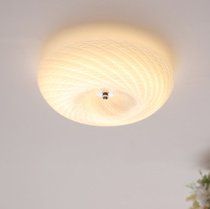 Plafonnier à LED rond en verre texturé blanc vintage nordique 