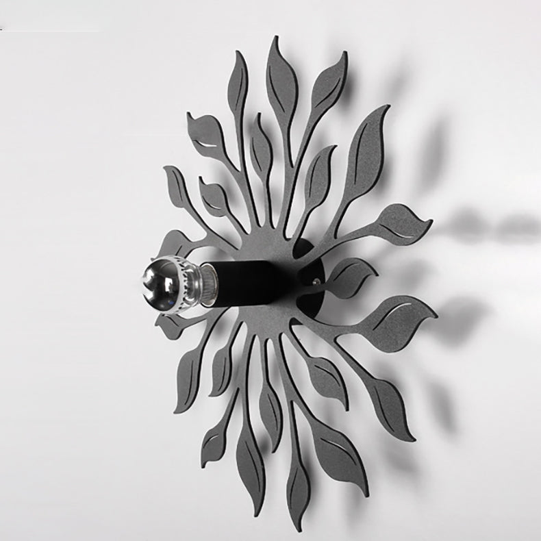 Applique murale contemporaine créative en fer à une lumière avec feuille ronde pour salon 