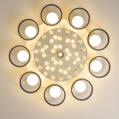 Luminaire de plafond LED moderne en fer avec abat-jour en acrylique en forme de cercle et cristal pour salon 