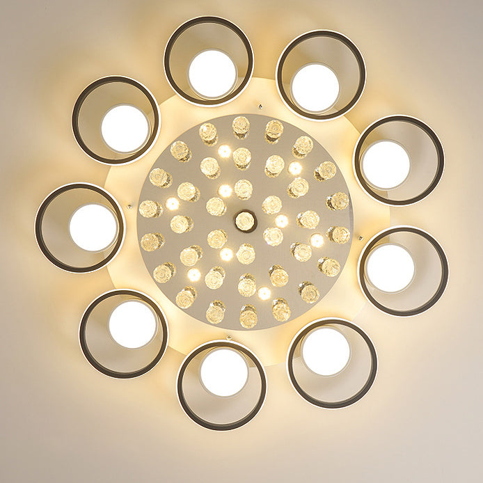 Luminaire de plafond LED moderne en fer avec abat-jour en acrylique en forme de cercle et cristal pour salon 