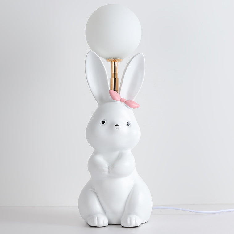 Modern Art Deco Rabbit Feather Orb Metal Goose Feather Glass 1-Light Table Lamp For Bedroom