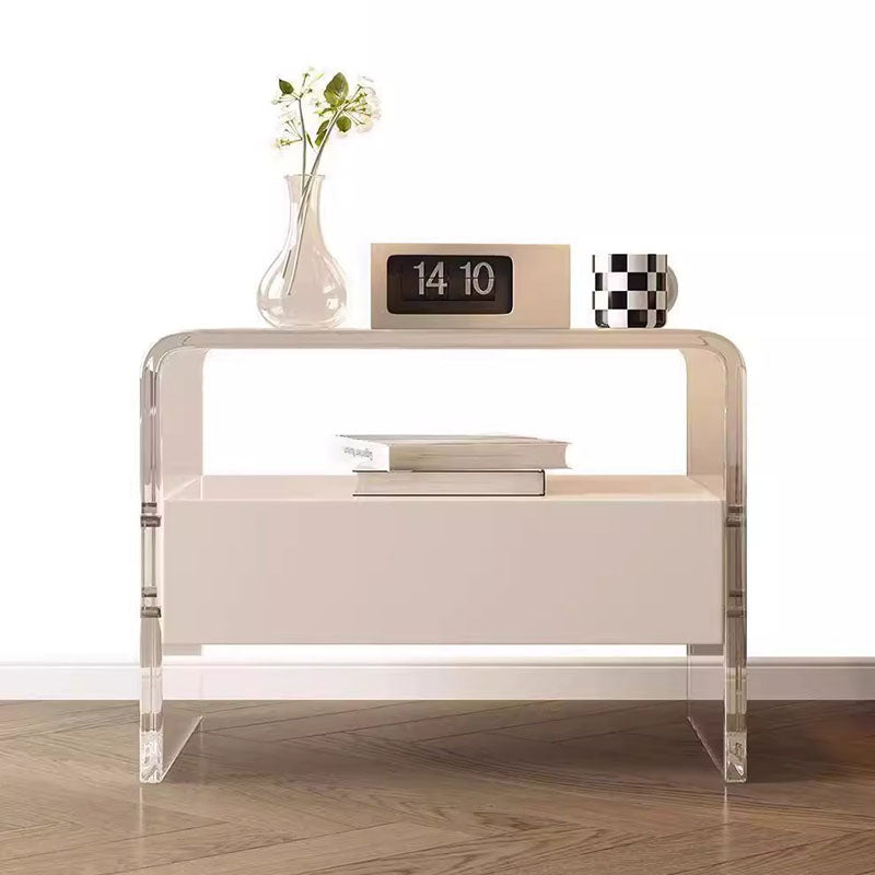 Modern Minimalist Rectangular Acrylic MDF Pine Wood Nightstand 1-Shelf For Bedroom