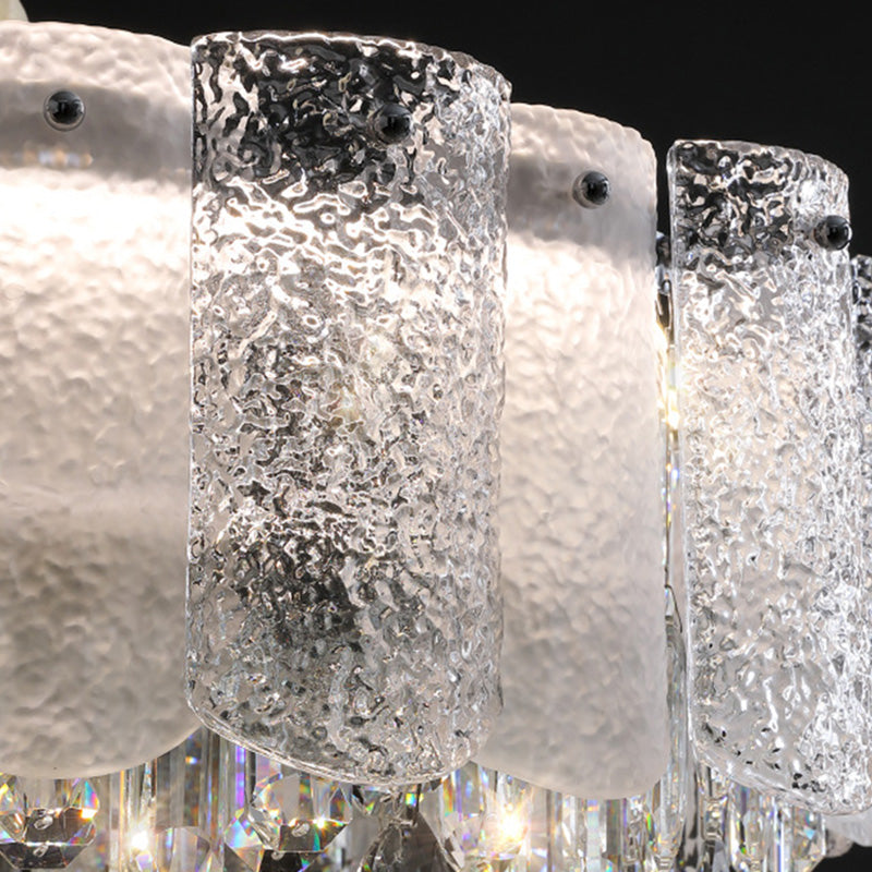 Traditionelle französische runde Ripple-Metallkristallglas-LED-Kronleuchter für Wohnzimmer 