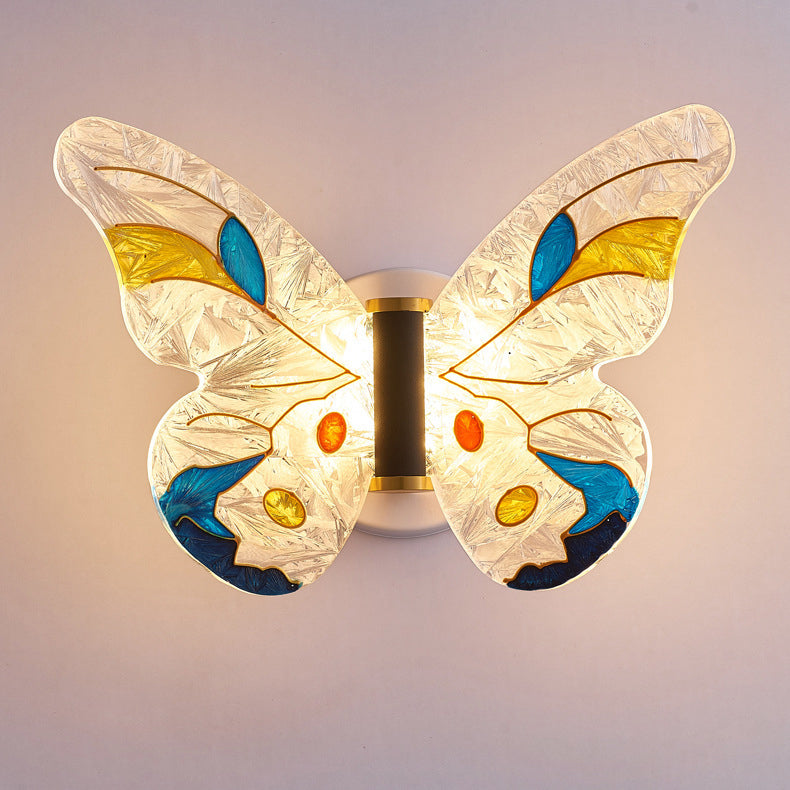 Zeitgenössische kreative Schmetterling Emaille farbige Acryl Flügel Eisen LED Wandleuchte Lampe für Wohnzimmer 