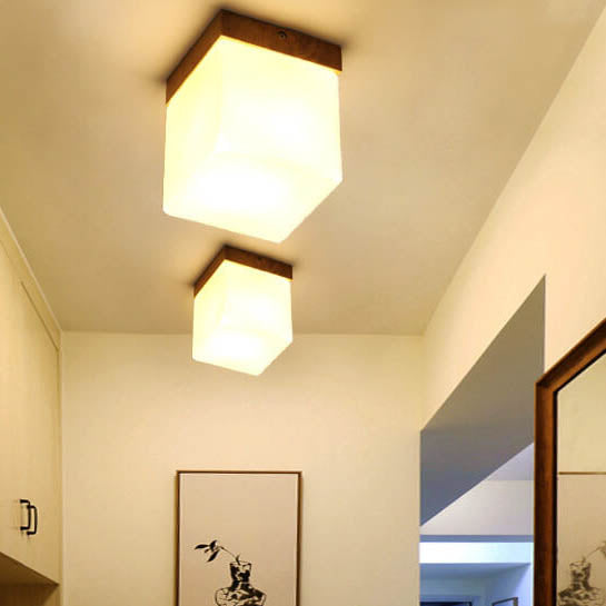 Luz de techo semiempotrada de 1 luz cuadrada circular de madera minimalista nórdica moderna 