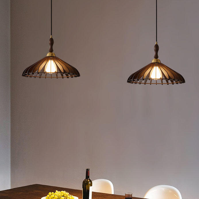 Traditional Japanese Umbrella Ash Wood Copper 1-Light Pendant Light For Bedroom