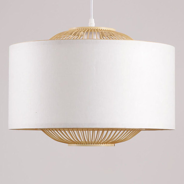 Contemporary Scandinavian Zen Bamboo Weaving Parchment Drum 1-Light Pendant Light for Living Room