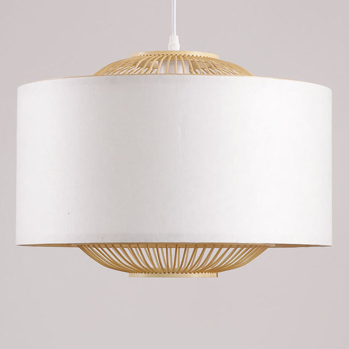 Contemporary Scandinavian Zen Bamboo Weaving Parchment Drum 1-Light Pendant Light for Living Room