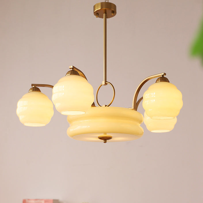 Lustre Moderne à Branches Courbées Style Mi-Siècle avec Baguette Ronde et Globes en Verre et Fer 4/6/8 Lumières pour Salon 