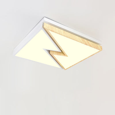 Zeitgenössische nordische quadratische rechteckige Holzmaserung Blitz Eisen Acryl LED Unterputz Deckenleuchte für Wohnzimmer 