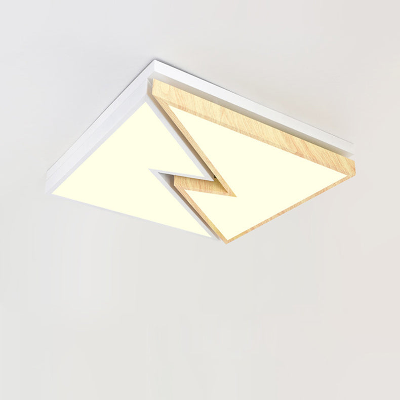 Zeitgenössische nordische quadratische rechteckige Holzmaserung Blitz Eisen Acryl LED Unterputz Deckenleuchte für Wohnzimmer 