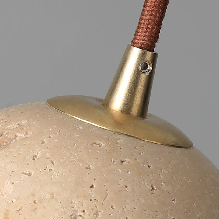 Luz colgante contemporánea escandinava cilíndrica media esfera de travertino y roble de 1 luz para dormitorio 