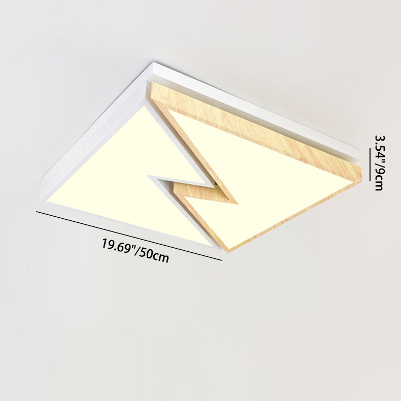 Zeitgenössische nordische quadratische rechteckige Holzmaserung Blitz Eisen Acryl LED Unterputz Deckenleuchte für Wohnzimmer 