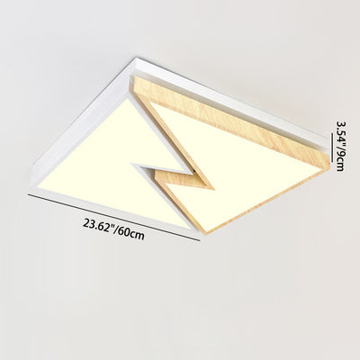 Zeitgenössische nordische quadratische rechteckige Holzmaserung Blitz Eisen Acryl LED Unterputz Deckenleuchte für Wohnzimmer 