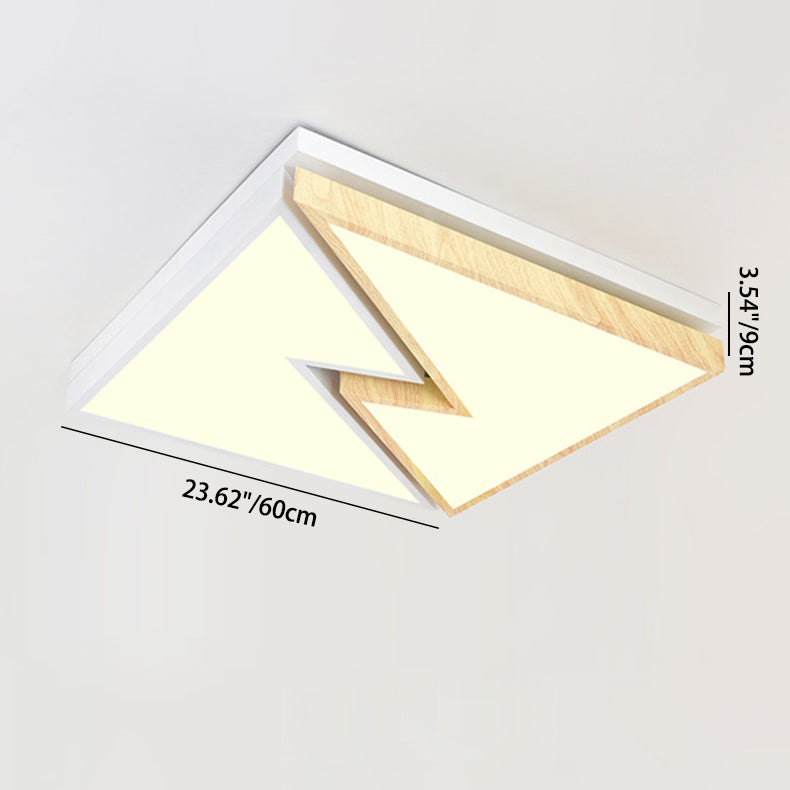 Zeitgenössische nordische quadratische rechteckige Holzmaserung Blitz Eisen Acryl LED Unterputz Deckenleuchte für Wohnzimmer 